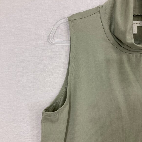 Garnet Hill Sage Green Turtle Neck Sleeveless Stretch Knit Side Slit Tunic Large - Picture 2 of 10